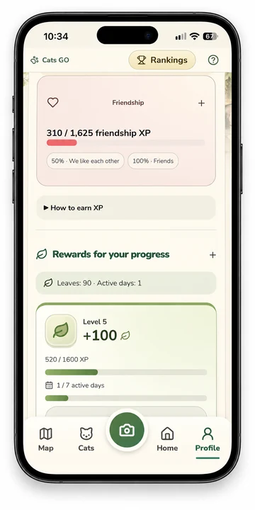 Cats GO screen: Temperament & friendship rewards